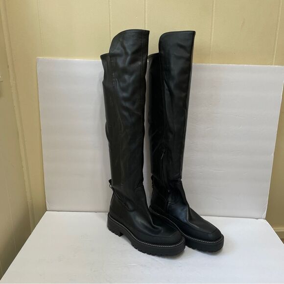 NEW WITHOUT TAGS SAM EDELMAN LERUE TALL RIDING BOOTS IN BLACK VEGAN LEATHER - Picture 6 of 13